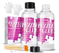 Jigsaw Puzzle Glue with Applicator, Puzzle Mounting Kit with 2 Brushes, Toxic-Free, Fast Drying, Long-Lasting, Clear Puzzle Sealant for Puzzles up to 5000 Pieces, Suitable for Various Puzzle Frames