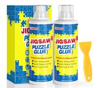 Jigsaw Puzzle Glue with Sponge Tip & Squeegee - Clear, Fast-Drying Puzzle Sealer for 1000/3000/5000 Piece Puzzles - Non-Toxic Adhesive for Paper & Wooden Jigsaw Puzzles - 200ML x 2 Pack