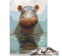 Jigsaw Puzzle Hippopotamus Cute 500 Piece Jigsaw Puzzles Wooden Jigsaw Puzzle for Adults 18+ Educational Games 500pcs (52x38cm)