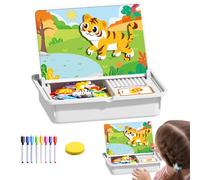 Jigsaw Puzzle - Interactive Magnetic Game for Vacation Play | Sturdy Box with Illustrated Cards, Imaginative Face Changing Activity, Engaging Toy for Nursery Classroom, 12.61x9.85x3.15 in