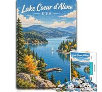Jigsaw Puzzle Lake Coeur D'Alene, USA Landscape 1000pcs (52x38cm) | For a seasonal gift for jigsaw enthusiasts: 1000-piece adult jigsaw offers 1000 pieces for the Christmas break.