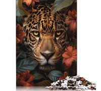 Jigsaw Puzzle Leopard Floral Forest 500 Piece Jigsaw Puzzles Wooden Jigsaw Puzzle for Adults 18+ Educational Games 500pcs (52x38cm)