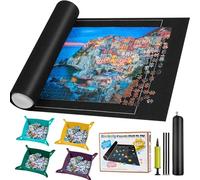 Jigsaw Puzzle Mat Roll Up - Portable Puzzles Saver Pad Up to 1500 Pieces, Full Accessories Puzzle Keeper with 4 Sorting Trays, Storage Bag, Easy Transport & Storage Puzzles Board