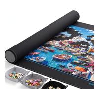Jigsaw Puzzle Mat Roll Up, Saver Pad 39.4” x 23.6” Portable Keeper Up to 1000 Pieces with Non-Slip Rubber Bottom and Polyester Top + 3 Puzzle Sorting Trays, Travel-Friendly Storage Bag