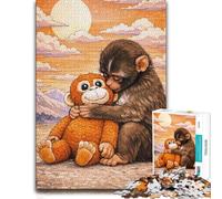 Jigsaw Puzzle Monkey Hugging A Stuffed Toy 1000pcs (38x26cm) Adult Puzzle | Choose a thoughtful jigsaw gift for December weekends for a quiet indoor challenge.