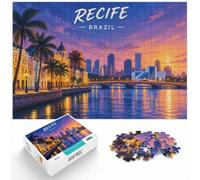 Jigsaw Puzzle Recife Brazil Cityscape at Night 1000pcs (38x26cm) | For relaxed days after Christmas: Adult jigsaw puzzle with 1000 pieces; for adults who enjoy jigsaws and thoughtful gifts.