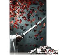 Jigsaw Puzzle Samurai Sword & Falling Leaves 1000 Piece Jigsaw Puzzles for Adults Wooden Jigsaw Puzzles for Adults Stress Reliever 1000pcs (75x50cm)