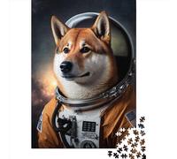 Jigsaw Puzzle Shiba Inu Astronaut 500 Piece Jigsaw Puzzles Wooden Jigsaw for Adults & Challenge Family 500pcs (52x38cm)