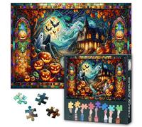 Jigsaw Puzzle Stained Glass Halloween Artwork Puzzles Jigsaw Puzzle Halloweens House 1000 Piece Puzzles Halloween Nightmare Crafts Challenging but Fun Creative Gift for Halloweens(50.5x70.5cm)