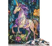 Jigsaw Puzzle Stained Glass Unicorn 1000 Piece Jigsaw Puzzles for Adults Paper Jigsaw Puzzles for Adults Stress Reliever 38x26cm/1000pcs