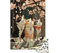 Jigsaw Puzzle Three Cats Under Cherry Blossoms 1000 Piece Jigsaw Puzzles Paper Jigsaw Puzzle for Adults 18+ Educational Games 38x26cm/1000pcs