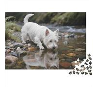 Jigsaw Puzzle Westie Drinking from Stream for Adults 1000 Piece, Pet Gifts Men Women Educational Games 52x38cm/1000pcs