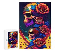 Jigsaw Puzzle1000 PCS Colorful Skulls with Roses Puzzle for Adults Relaxing Games Improve Memory Unique Gifts for Birthday And Christmas 1000 PCS