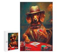 Jigsaw Puzzle1000 PCS Dachshund Plays Poker Puzzle for Adults Relaxing Games Improve Memory Unique Gifts for Birthday And Christmas 1000 PCS