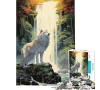 Jigsaw Puzzle1000 Pieces A Wolf at The Waterfall Stress Free Handcraft Play Laser Cut Seamless Assembly Nice Gifts for Leisure Enjoyment (Size 50x75cm)