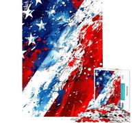 Jigsaw Puzzle1000 Pieces Abstract American Flag Art Calming Decorative Toy Perfect Joint between Each Part Smart Play for Casual Social Meetings (Size 38x52cm)