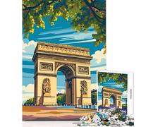 Jigsaw Puzzle1000 Pieces Arc De Triomphe, Paris Illustration Jigsaws for Adults Puzzle Family Activities Help The Brain Exercise Addictive Toys to Cultivate Patience (38x26cm)