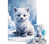 Jigsaw Puzzle1000 Pieces Arctic Fox Cub Watercolor Brain Intelligence Challenge Addictive Toys Hands-on Game Birthday Present Secret Santa Gifts (Size 38x26cm)