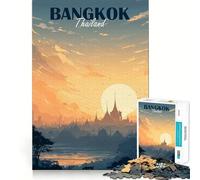 Jigsaw Puzzle1000 Pieces Bangkok Thailand Sunset Cityscape Illustration Seamless Cut Game Mind Game Gift Casual Play Game Christmas Home Art (38x52cm)