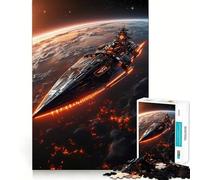 Jigsaw Puzzle1000 Pieces Battlecruiser Descent A Futuristic Spaceship over Burning Planet Seamless Cut Game Mind Game Gift Casual Play Game Christmas Home Art (38x52cm)
