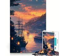 Jigsaw Puzzle1000 Pieces Beautiful Sunset at Harbor Town Smooth Joint Fun Logic Thinking Play Casual Game Time Christmas Fun Gift (38x26cm)
