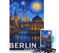 Jigsaw Puzzle1000 Pieces Berlin Germany Starry Night Style Painting Seamless Cut Game Mind Game Gift Casual Play Game Christmas Home Art (38x26cm)