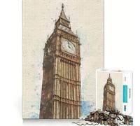 Jigsaw Puzzle1000 Pieces Big Ben Tower Sketch Smooth Joint Fun Logic Thinking Play Casual Game Time Christmas Fun Gift (38x52cm)