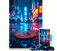 Jigsaw Puzzle1000 Pieces Bitcoin Neon Cityscape Seamless Cut Game Mind Game Gift Casual Play Game Christmas Home Art (38x26cm)