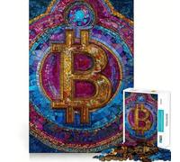Jigsaw Puzzle1000 Pieces Bitcoin Stained Glass Mosaic Seamless Cut Game Mind Game Gift Casual Play Game Christmas Home Art (50x75cm)