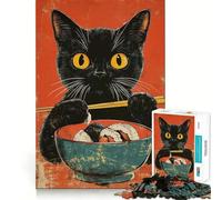 Jigsaw Puzzle1000 Pieces Black Cat Eating Sushi Smooth Joint Fun Logic Thinking Play Casual Game Time Christmas Fun Gift (38x26cm)