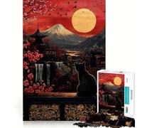 Jigsaw Puzzle1000 Pieces Black Cat ﹨u Mt. Fuji Smooth Joint Fun Logic Thinking Play Casual Game Time Christmas Fun Gift (50x75cm)