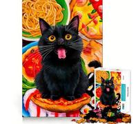 Jigsaw Puzzle1000 Pieces Black Cats Food Feast Fine Joint Fun, Brain Boosting Play, Quiet Game Time, Xmas Leisure Gift (38x52cm)