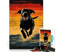 Jigsaw Puzzle1000 Pieces Black Lab Running Sunset Fine Joint Fun, Brain Boosting Play, Quiet Game Time, Xmas Leisure Gift (38x26cm)