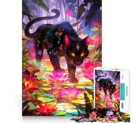 Jigsaw Puzzle1000 Pieces Black Panther in A Floral Jungle Fine Joint Fun, Brain Boosting Play, Quiet Game Time, Xmas Leisure Gift (38x52cm)
