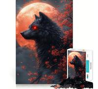 Jigsaw Puzzle1000 Pieces Black Wolf And Blood Moon Fine Joint Fun, Brain Boosting Play, Quiet Game Time, Xmas Leisure Gift (50x75cm)