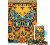 Jigsaw Puzzle1000 Pieces Blue Butterfly Ornate Paper Cut Floral Artwork Fine Joint Fun, Brain Boosting Play, Quiet Game Time, Xmas Leisure Gift (38x26cm)