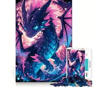 Jigsaw Puzzle1000 Pieces Blue Dragon with Pink Spikes Fine Joint Fun, Brain Boosting Play, Quiet Game Time, Xmas Leisure Gift (50x75cm)