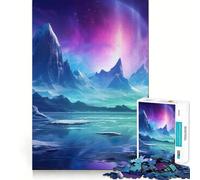 Jigsaw Puzzle1000 Pieces Blue Pink Aurora Borealis Fine Joint Fun, Brain Boosting Play, Quiet Game Time, Xmas Leisure Gift (38x52cm)