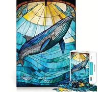 Jigsaw Puzzle1000 Pieces Blue Whale Stained Glass Fine Joint Fun, Brain Boosting Play, Quiet Game Time, Xmas Leisure Gift (38x52cm)