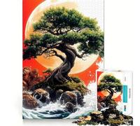 Jigsaw Puzzle1000 Pieces Bonsai Tree Under Red Moon Japanese Landscape Fine Joint Fun, Brain Boosting Play, Quiet Game Time, Xmas Leisure Gift (50x75cm)