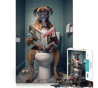 Jigsaw Puzzle1000 Pieces Boxer Dog on The Toilet Fine Joint Fun, Brain Boosting Play, Quiet Game Time, Xmas Leisure Gift (38x26cm)