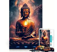 Jigsaw Puzzle1000 Pieces Buddha Lotus Sacred Flame Flawless Cut Fun Logic Fun Toy Free Play Game Birthday Activity (38x52cm)