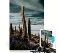 Jigsaw Puzzle1000 Pieces Cactus Garden on Salar De Uyuni Flawless Cut Fun Logic Fun Toy Free Play Game Birthday Activity (38x26cm)