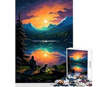 Jigsaw Puzzle1000 Pieces Camp Dog Sunset Pixel Art Jigsaws for Adults Puzzle Hand Speed Race for Birthday, Chrismas Family Fun & Game Night (38x26cm)
