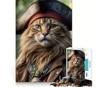 Jigsaw Puzzle1000 Pieces Captain Pirate Cat Neat Cut Decor Brain Game Gift Calm Game Time Birthday Activity (50x75cm)