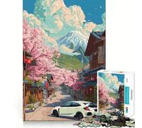 Jigsaw Puzzle1000 Pieces Car Civic Type R Cherry Blossoms Neat Cut Decor Brain Game Gift Calm Game Time Birthday Activity (38x52cm)