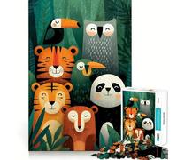Jigsaw Puzzle1000 Pieces Cartoon Animals in Jungle Illustration Neat Cut Decor Brain Game Gift Calm Game Time Birthday Activity (38x26cm)