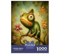 Jigsaw Puzzle1000 Pieces Cartoon Chameleon on Branch with Flowers Adult Jigsaw Puzzle Hands-on Game For Family Fun Unique Gifts for Birthday And Christmas 38x26cm/1000pcs