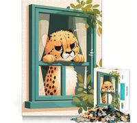 Jigsaw Puzzle1000 Pieces Cartoon Cheetah Looking Out Window Flawless Cut Fun Logic Fun Toy Free Play Game Birthday Activity (50x75cm)