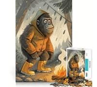 Jigsaw Puzzle1000 Pieces Cartoon Gorilla Camping in The Rain Flawless Cut Fun Logic Fun Toy Free Play Game Birthday Activity (38x26cm)